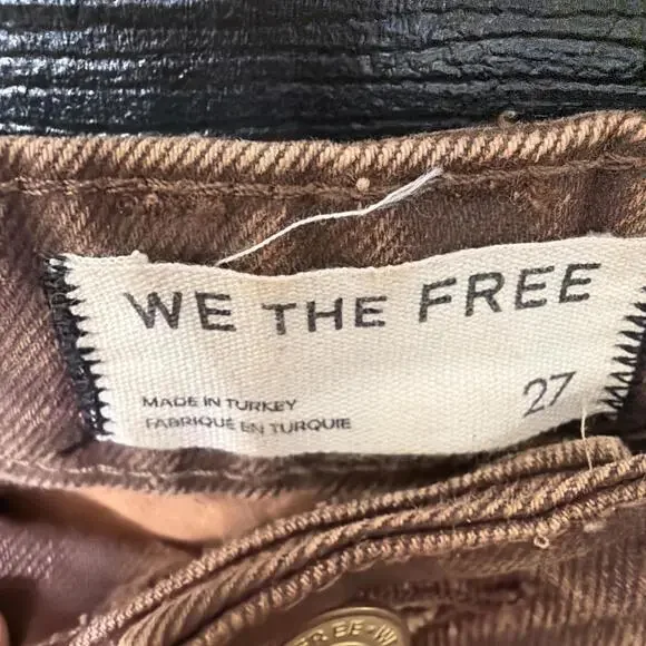 Free People Good Luck High Rise Coated Barrel Jeans Brown Size 27 Loose - Picture 3 of 9